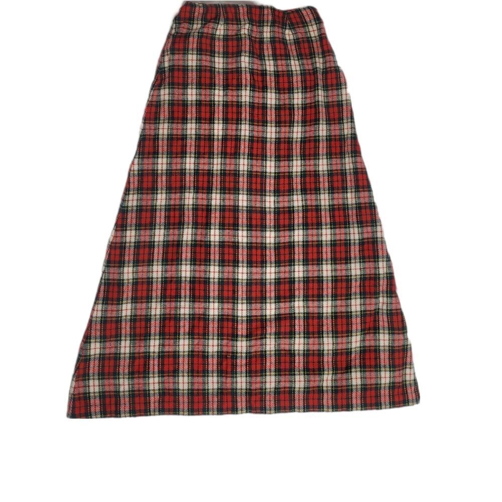 VINTAGE 70s handmade red plaid midi skirt S